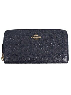 Coach Zip Long Wallet Midnight Blue Signature Debossed F54805 Patent Leather EUC